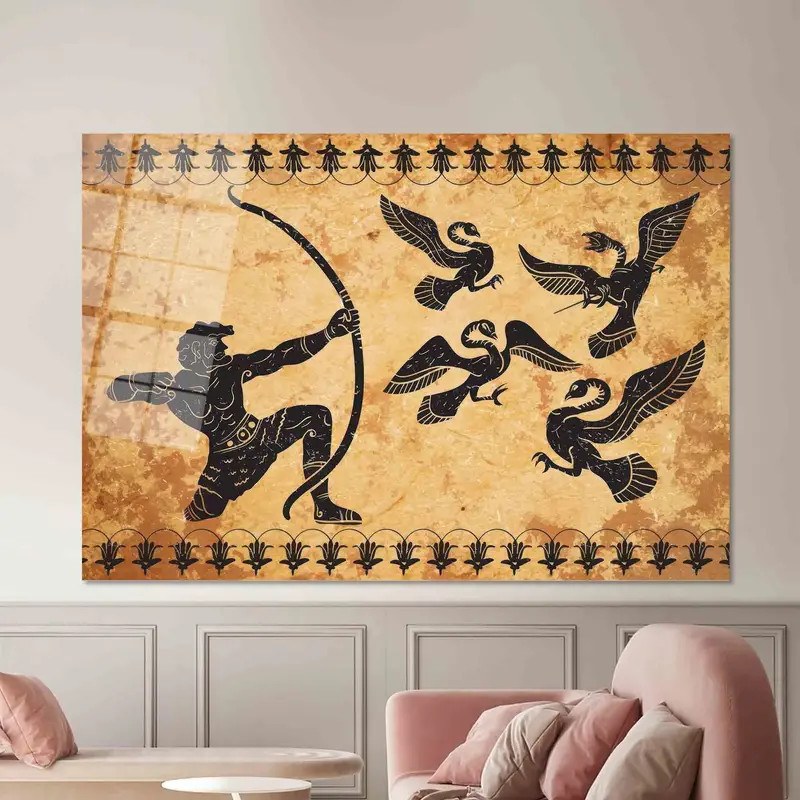 Tuval Baskı Vintage Kuş Antik Mısır Kahverengi Soyut