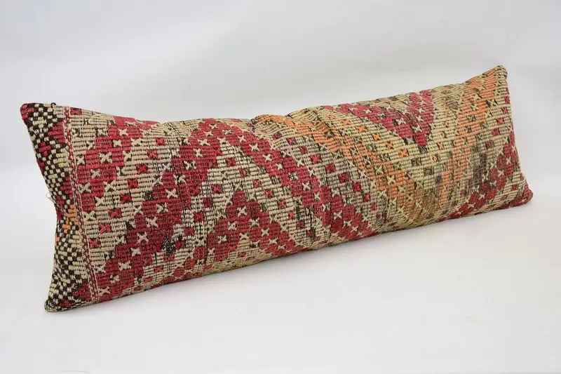Kilim Cushion Sham, Pastel Cushion, Turkish Corner Pillow, Pillow Sham, Boho Pillow, Home Decor Pillow, 16x48 Red Cushion Case - 3