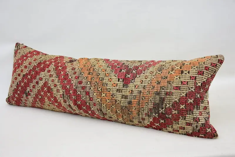 Kilim Cushion Sham, Pastel Cushion, Turkish Corner Pillow, Pillow Sham, Boho Pillow, Home Decor Pillow, 16x48 Red Cushion Case - 5