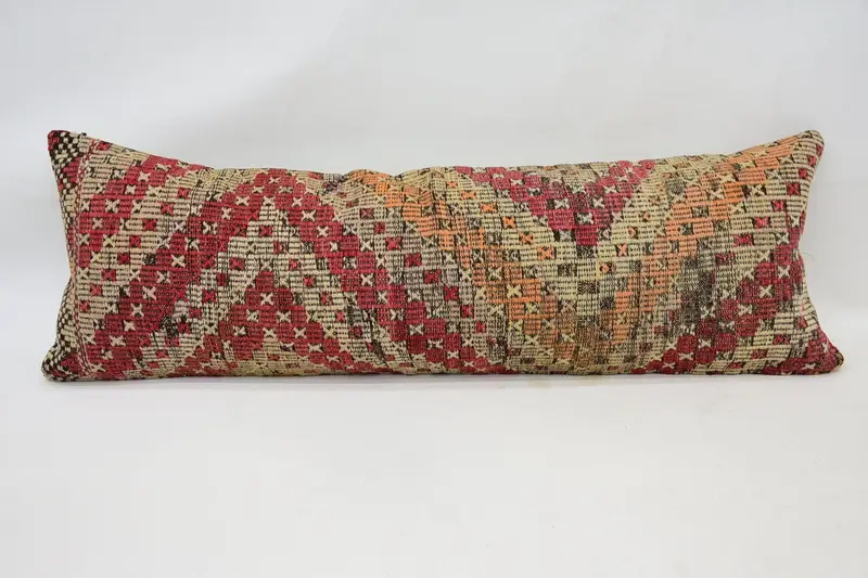 Kilim Cushion Sham, Pastel Cushion, Turkish Corner Pillow, Pillow Sham, Boho Pillow, Home Decor Pillow, 16x48 Red Cushion Case - 4