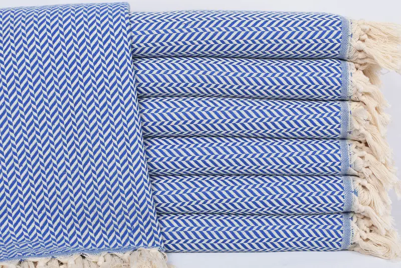 Turkish Towel Beach Sax Blue Chevron Oversized Beach Towel, 70x40 Inches