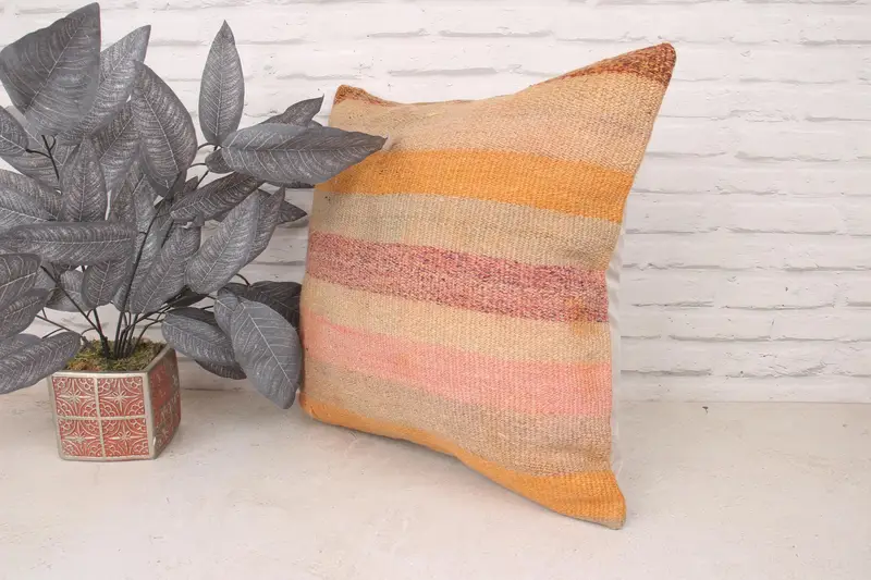 Pillow for Couch, Cushion Cover, Vintage Kilim Throw Pillow, Throw Kilim Pillow, 20x20 Orange Pillow Case, Nautical Throw Cushion Case - 4