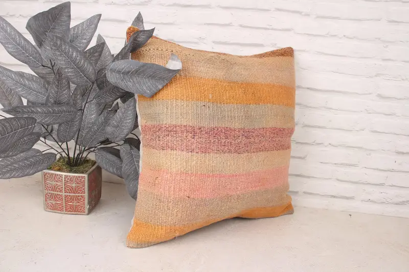 Pillow for Couch, Cushion Cover, Vintage Kilim Throw Pillow, Throw Kilim Pillow, 20x20 Orange Pillow Case, Nautical Throw Cushion Case - 3