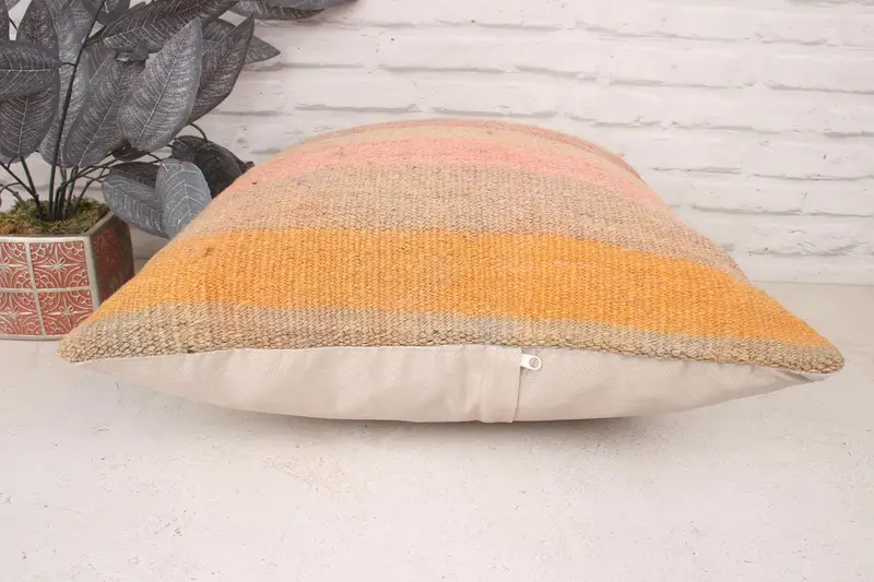 Pillow for Couch, Cushion Cover, Vintage Kilim Throw Pillow, Throw Kilim Pillow, 20x20 Orange Pillow Case, Nautical Throw Cushion Case - 5