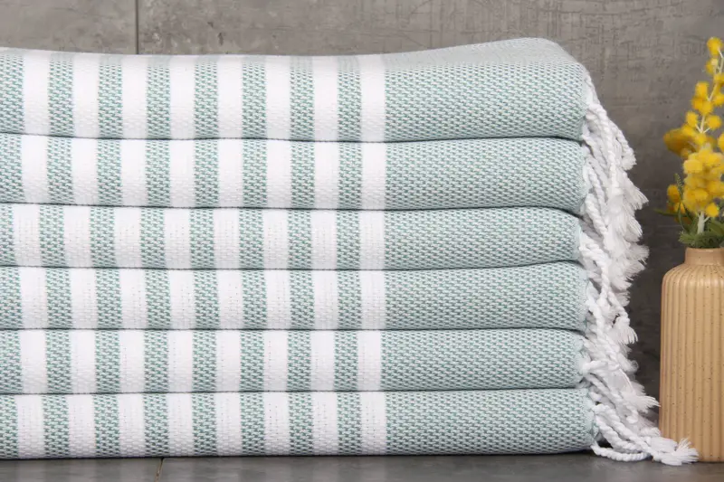 Kitchen Towel Green Striped Turkish Organic Cotton, 24x44 Inches
