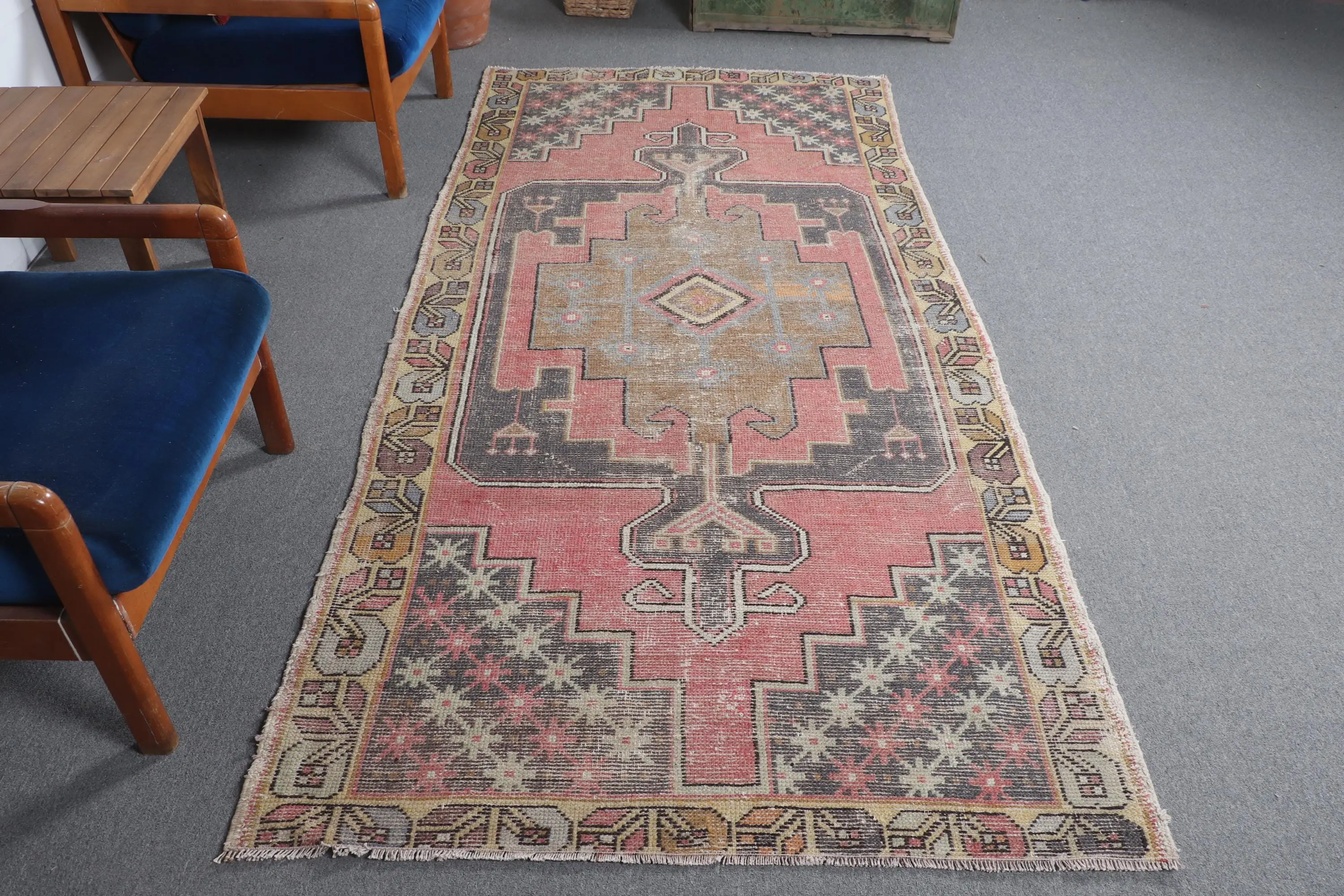 4,1x8,8 ft türkischer Teppich, roter Ikat Vintage Wollteppich - 1