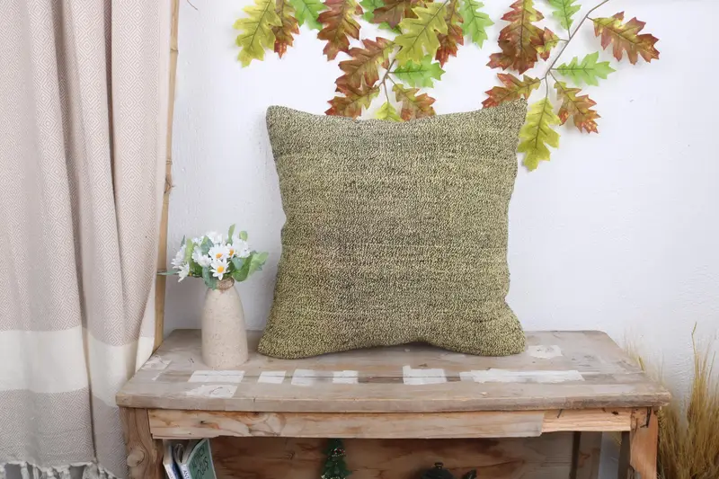 Kilim Pillow Cover, 18x18 Brown Pillow Case, Kilim Cushion Sham, Handmade Rug Seat Cushion Cover, Patio Pillow Case, Pillow Sham, Boho Pillow - 1