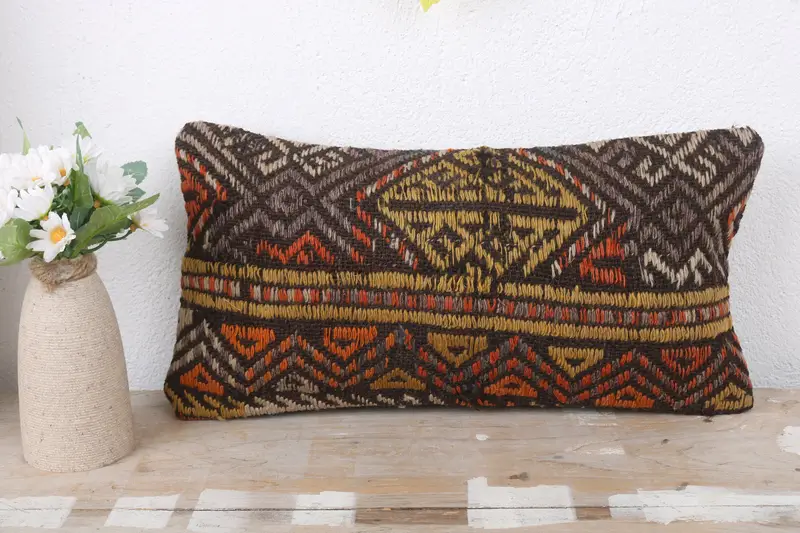 Pillow for Sofa, 8x16 Yellow Pillow Case, Decorative Bolster Cushion Case, Handmade Cushion Cover, Kilim Pillow, Cushion, Antique Pillows - 2