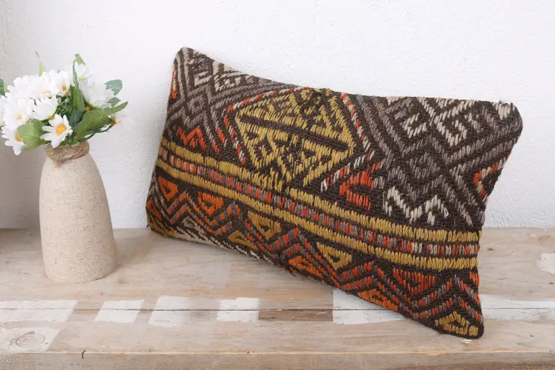 Pillow for Sofa, 8x16 Yellow Pillow Case, Decorative Bolster Cushion Case, Handmade Cushion Cover, Kilim Pillow, Cushion, Antique Pillows - 4