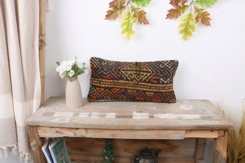 Pillow for Sofa, 8x16 Yellow Pillow Case, Decorative Bolster Cushion Case, Handmade Cushion Cover, Kilim Pillow, Cushion, Antique Pillows - 1