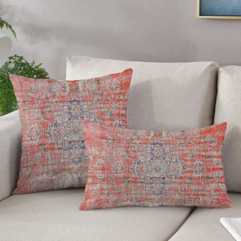Ethnic Pattern Printed Pillow, Farmhouse Decor, Embroidered Accent