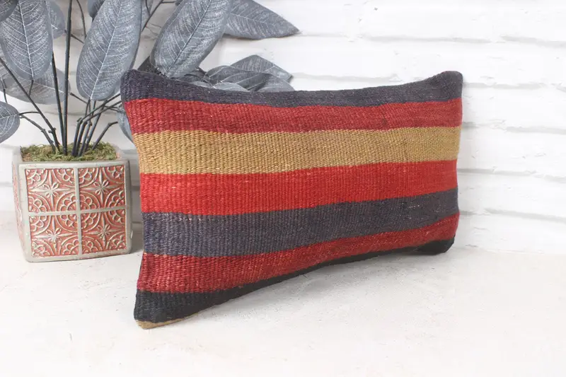 Cushion Cover, Office Chair Cushion Cover, 8x16 Red Pillow Cover, Turkish Pillow, Pillow for Sofa, Muted Cushion Cover, Handmade Kilim Cushion - 4