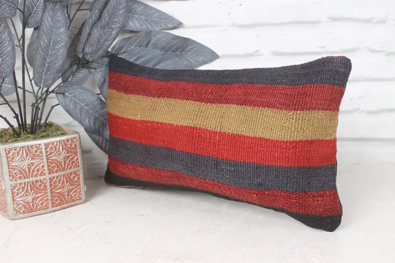 Cushion Cover, Office Chair Cushion Cover, 8x16 Red Pillow Cover, Turkish Pillow, Pillow for Sofa, Muted Cushion Cover, Handmade Kilim Cushion - 3