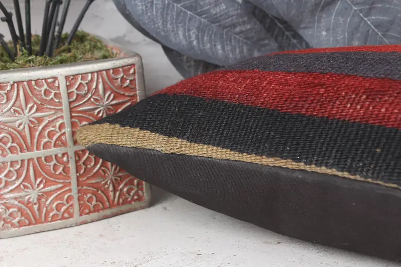 Cushion Cover, Office Chair Cushion Cover, 8x16 Red Pillow Cover, Turkish Pillow, Pillow for Sofa, Muted Cushion Cover, Handmade Kilim Cushion - 7