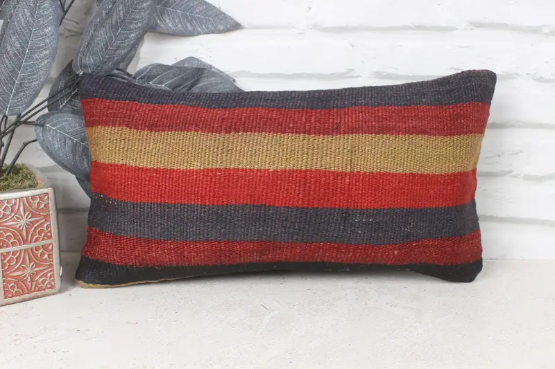 Cushion Cover, Office Chair Cushion Cover, 8x16 Red Pillow Cover, Turkish Pillow, Pillow for Sofa, Muted Cushion Cover, Handmade Kilim Cushion - 1