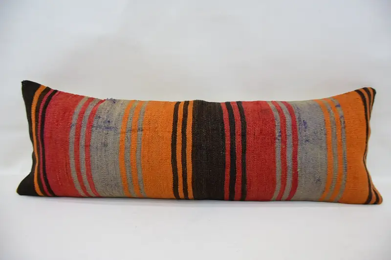Outdoor Bolster Pillow, Turkish Pillow, Pillow for Couch, Cushion, Kilim Pillow Cover, 12x36 Red Cushion Case - 1