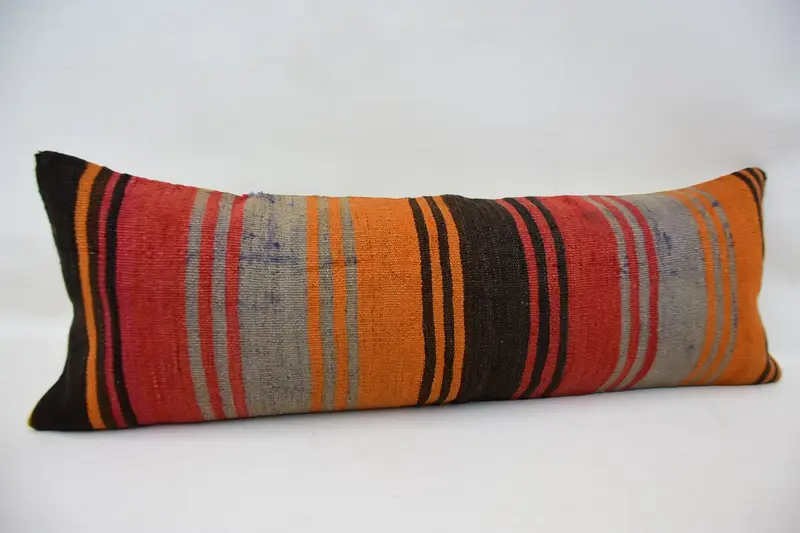 Outdoor Bolster Pillow, Turkish Pillow, Pillow for Couch, Cushion, Kilim Pillow Cover, 12x36 Red Cushion Case - 3