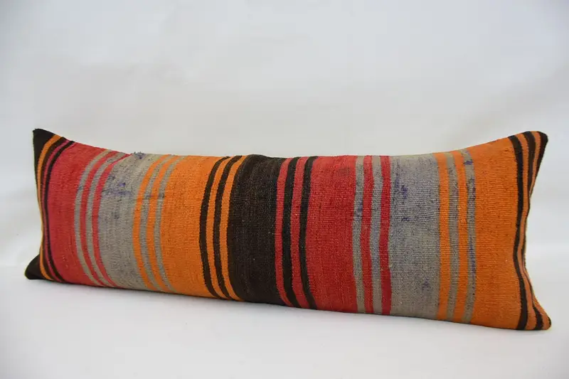Outdoor Bolster Pillow, Turkish Pillow, Pillow for Couch, Cushion, Kilim Pillow Cover, 12x36 Red Cushion Case - 5