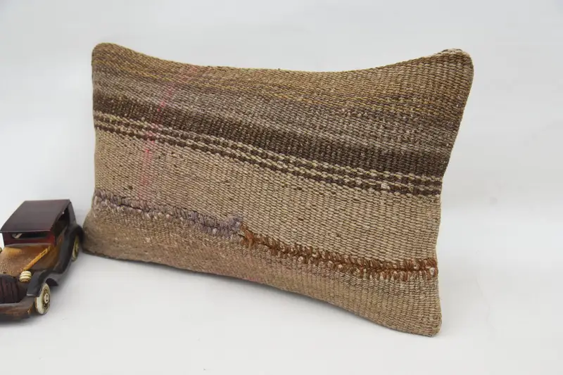 Throw Kilim Pillow, Gift Pillow, Cushion, Accent Throw Pillow Case, Vintage Kilim Pillow, Neutral Throw Pillow Cover, 12x20 Brown Cushion Cover - 3