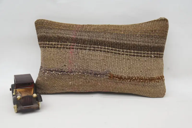 Throw Kilim Pillow, Gift Pillow, Cushion, Accent Throw Pillow Case, Vintage Kilim Pillow, Neutral Throw Pillow Cover, 12x20 Brown Cushion Cover - 4