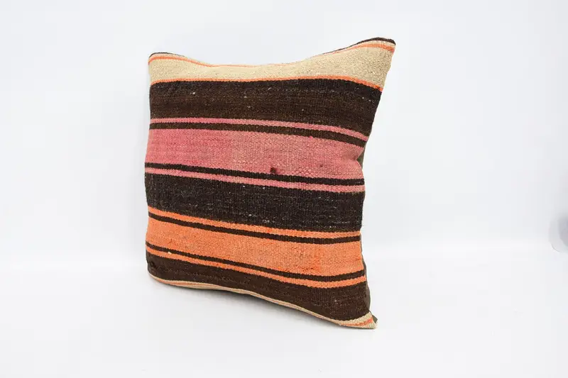 Boho Pillow Sham Cover, Hippie Throw Cushion Case, 16x16 Brown Cushion Case, Indoor Pillow, Throw Kilim Pillow, Turkish Pillow, Cushion Case - 4