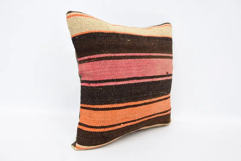 Boho Pillow Sham Cover, Hippie Throw Cushion Case, 16x16 Brown Cushion Case, Indoor Pillow, Throw Kilim Pillow, Turkish Pillow, Cushion Case - 3