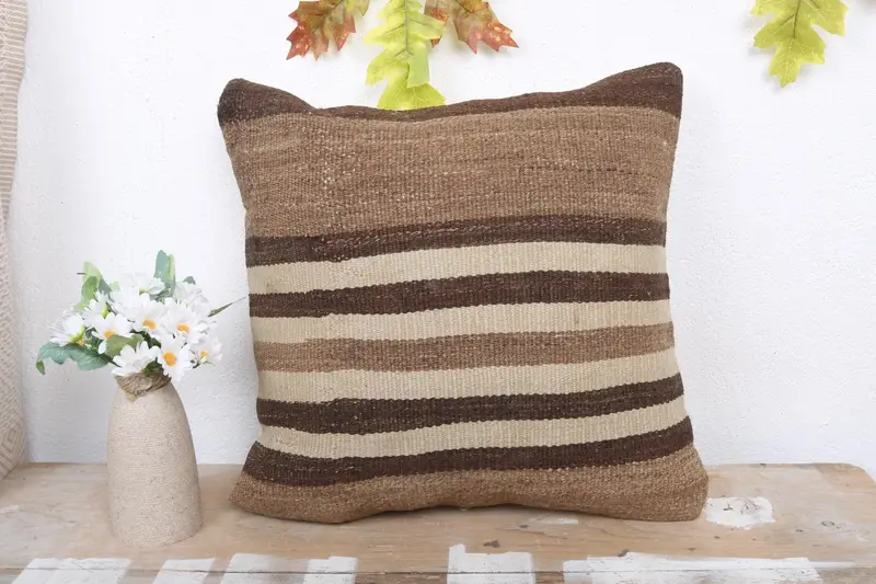 Kilim Cushion Sham, Pillow Sham, Handmade Kilim Cushion, Sofa Cushion Cover, 16x16 Beige Pillow, Ethnical Kilim Rug Pillow, Sofa Bolster Pillow Case - 2