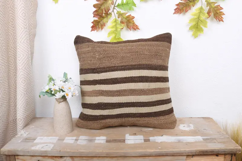 Kilim Cushion Sham, Pillow Sham, Handmade Kilim Cushion, Sofa Cushion Cover, 16x16 Beige Pillow, Ethnical Kilim Rug Pillow, Sofa Bolster Pillow Case - 1