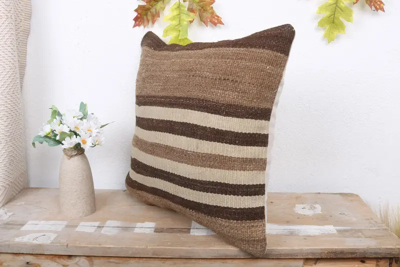Kilim Cushion Sham, Pillow Sham, Handmade Kilim Cushion, Sofa Cushion Cover, 16x16 Beige Pillow, Ethnical Kilim Rug Pillow, Sofa Bolster Pillow Case - 4