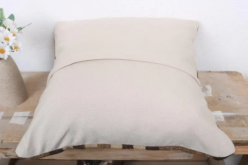 Kilim Cushion Sham, Pillow Sham, Handmade Kilim Cushion, Sofa Cushion Cover, 16x16 Beige Pillow, Ethnical Kilim Rug Pillow, Sofa Bolster Pillow Case - 7
