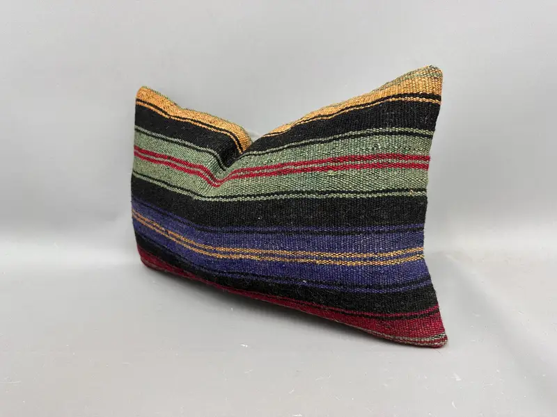 Kilim Pillow Cover, Cushion Case, Kilim Cushion Sham, Nomadic Pillow Case, Vintage Kilim Pillow, 12x20 Green Pillow Case, Tapestry Cushion Case - 3