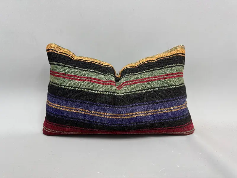Kilim Pillow Cover, Cushion Case, Kilim Cushion Sham, Nomadic Pillow Case, Vintage Kilim Pillow, 12x20 Green Pillow Case, Tapestry Cushion Case - 1