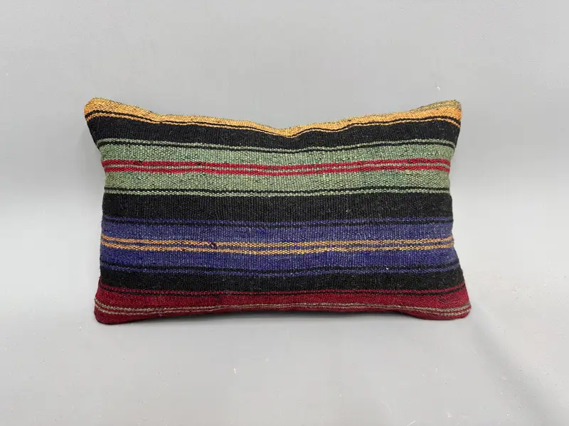 Kilim Pillow Cover, Cushion Case, Kilim Cushion Sham, Nomadic Pillow Case, Vintage Kilim Pillow, 12x20 Green Pillow Case, Tapestry Cushion Case - 4