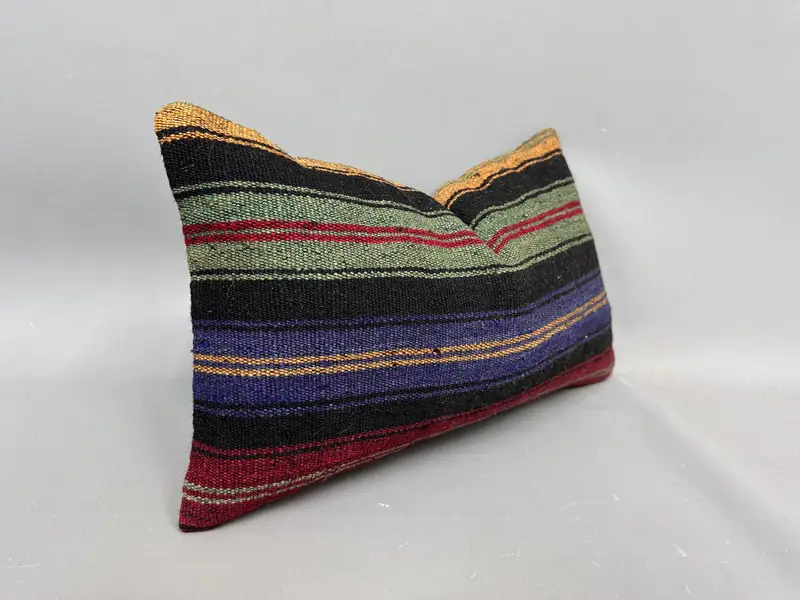 Kilim Pillow Cover, Cushion Case, Kilim Cushion Sham, Nomadic Pillow Case, Vintage Kilim Pillow, 12x20 Green Pillow Case, Tapestry Cushion Case - 2