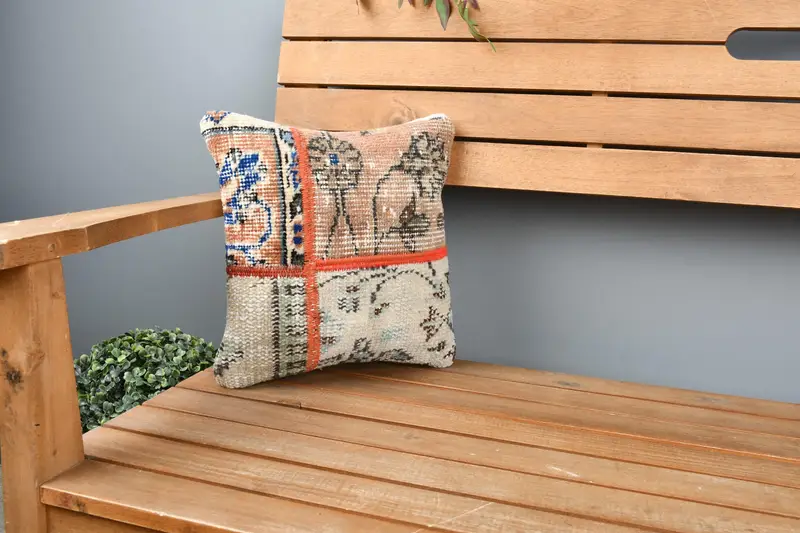 Antique Pillows, Pillow Cover, Comfy Throw Pillow Sham, Turkish Pillow, Vintage Kilim Pillow Cushion, 12x12 Orange Pillow, Home Decor Pillow - 1