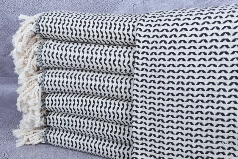 Personalized Turkish Towel, Black Chevron, Beige, 40x71 Inches