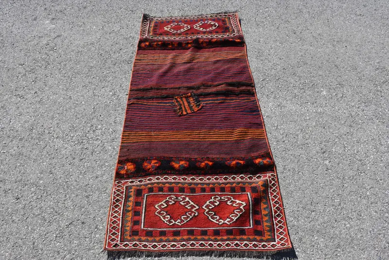 Alfombra turca de 2,8x6,8 pies, alfombra de acento vintage, alfombra oriental negra roja - 1