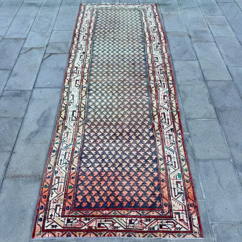 Türk Oushak Halısı 3,7x10,8 ft (114x330 cm), Kırmızı Oryantal Vintage Halı - 1