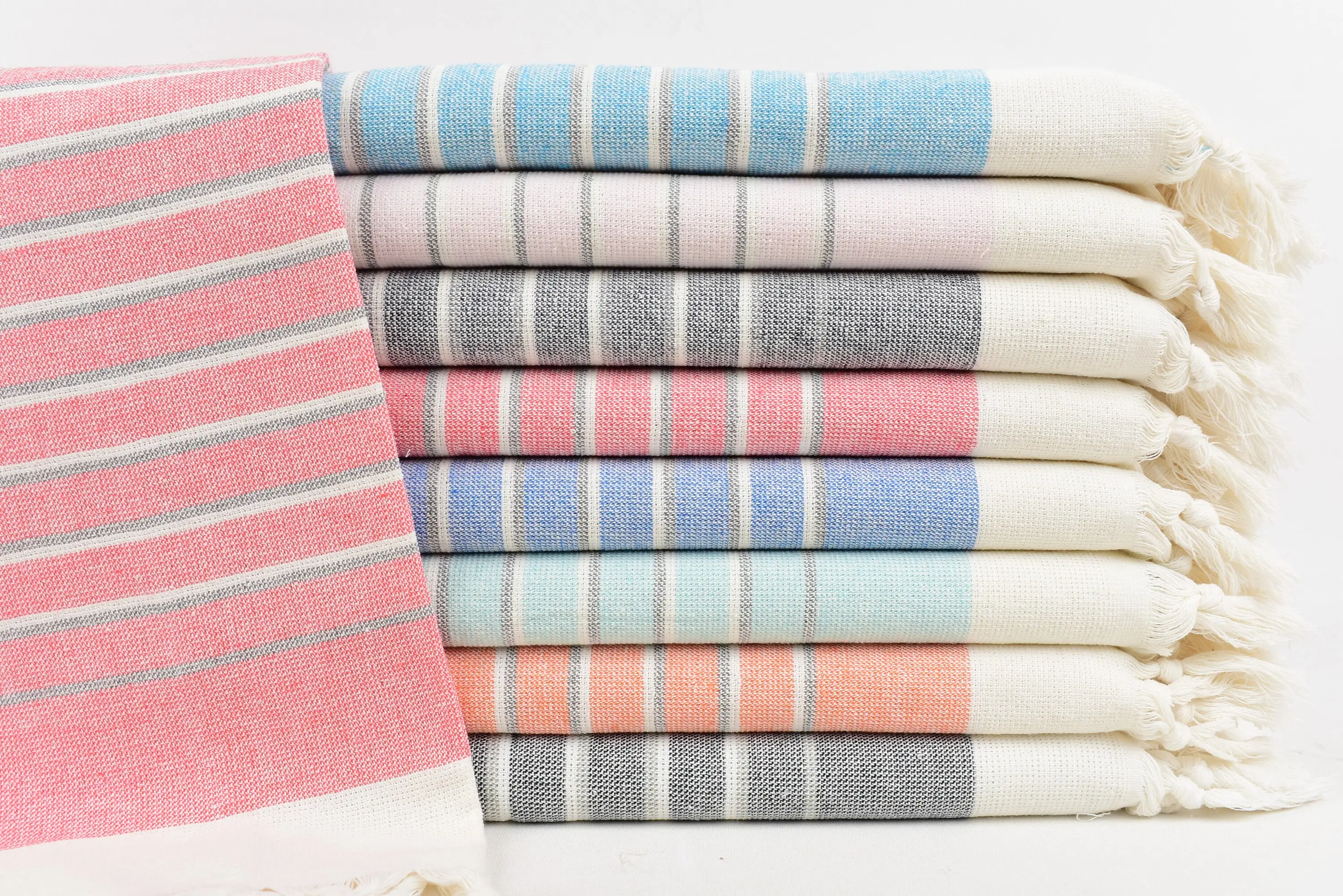 Monogram Hand Towel Personalized Light Blue Striped Terry, 36x18 Inches - 1