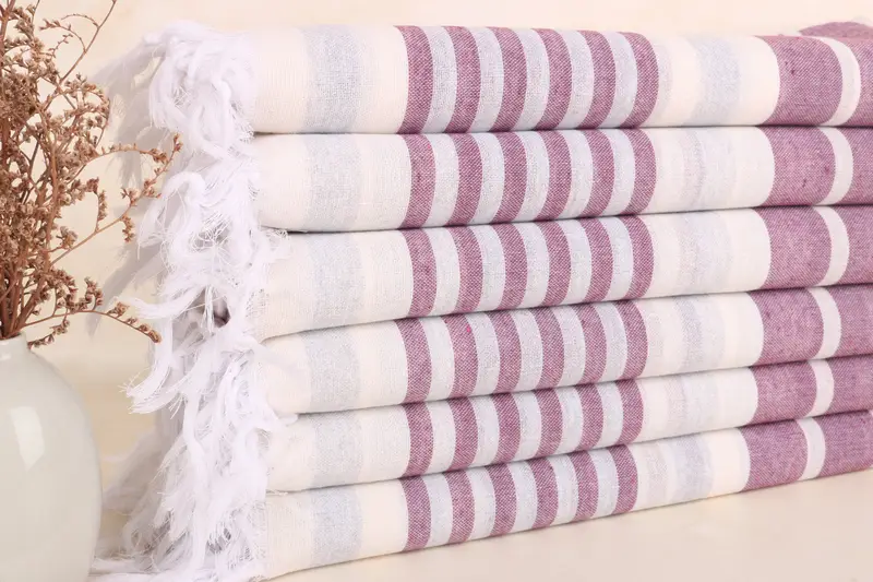 Damson-Gray Cotton Towel Monogram Beach Towel Striped Handmade Gift, 40x67 Inches