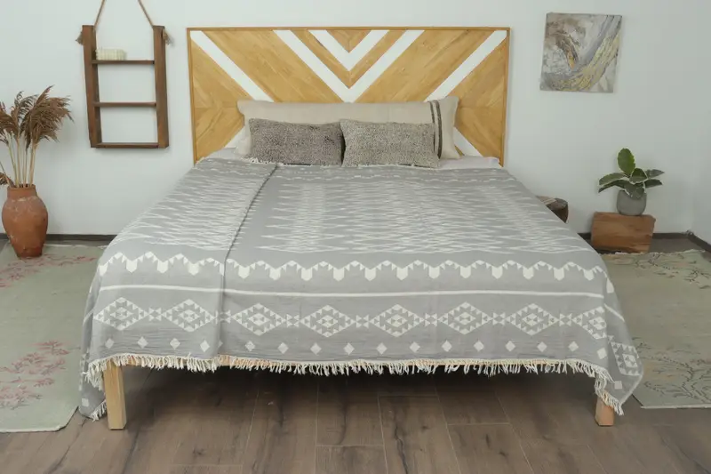 Turkish Blanket, Organic Throw, Wedding Hand Made Gift, Shower Curtain, 70x60 Cotton Geometric Towel, Unique Gift, Wedding Favors, Housewarming Gift - 1