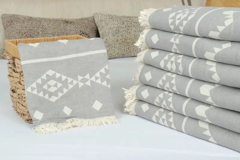 Turkish Blanket, Organic Throw, Wedding Hand Made Gift, Shower Curtain, 70x60 Cotton Geometric Towel, Unique Gift, Wedding Favors, Housewarming Gift - 4