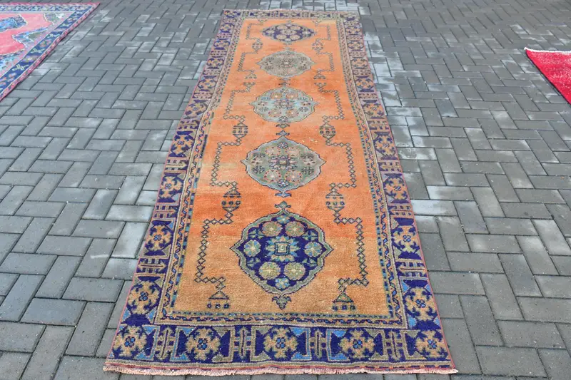 3,6x10,8 ft Teppich, türkischer Vintage Teppich, Oushak Orange Patchwork Teppich - 1