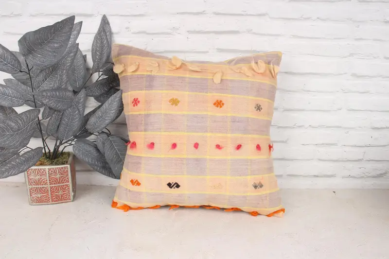 Bright Cushion Cover, Vintage Kilim Throw Pillow, Cushion Cover, Home Decor Pillow, Muted Cushion Case, 18x18 Beige Cushion, Pillow for Sofa - 1