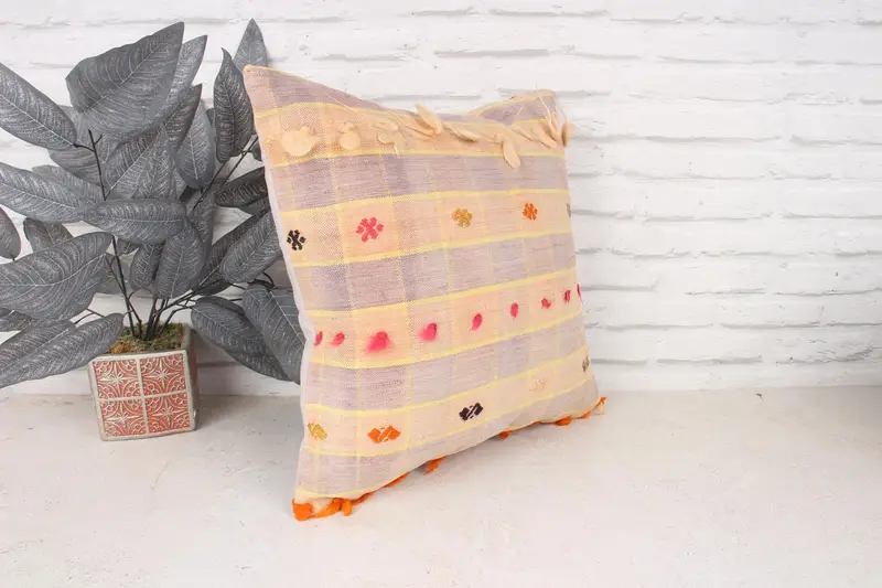 Bright Cushion Cover, Vintage Kilim Throw Pillow, Cushion Cover, Home Decor Pillow, Muted Cushion Case, 18x18 Beige Cushion, Pillow for Sofa - 3