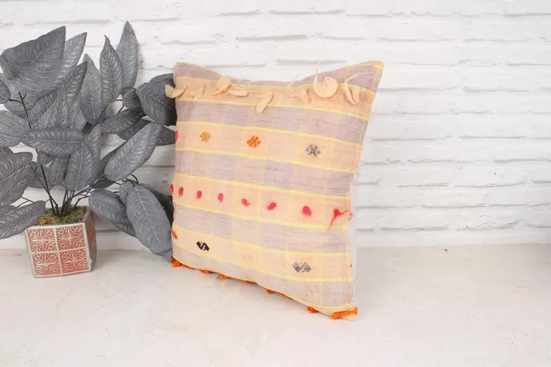 Bright Cushion Cover, Vintage Kilim Throw Pillow, Cushion Cover, Home Decor Pillow, Muted Cushion Case, 18x18 Beige Cushion, Pillow for Sofa - 4