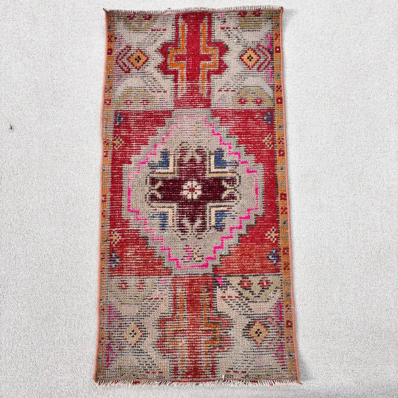 1.5x2.9 ft Türk Halısı, Küçük Vintage Halı, Kırmızı Kamuflaj Halı - 1