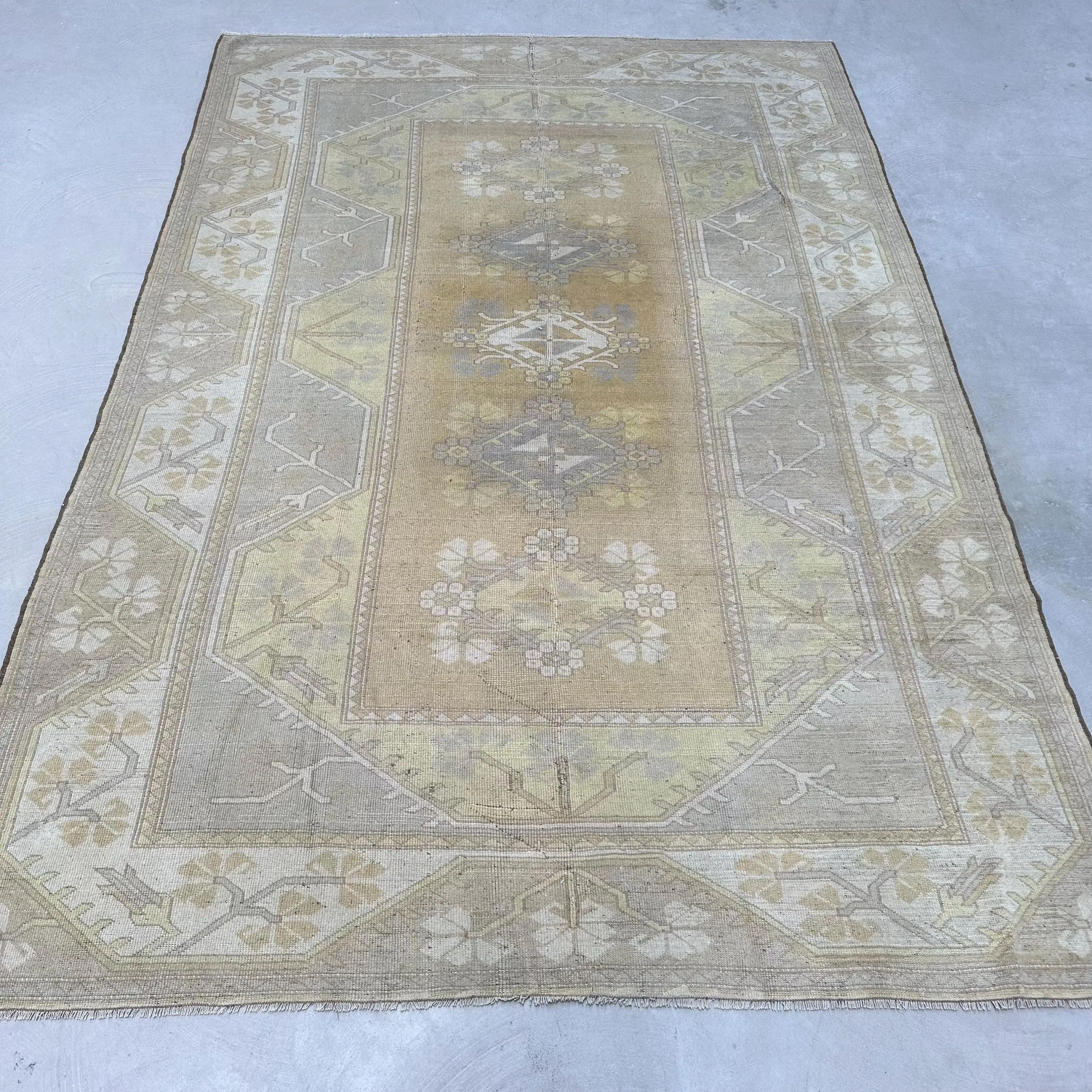 6.6x9.6 ft Büyük Vintage Türk Halısı, Gri Yün Halı - 1
