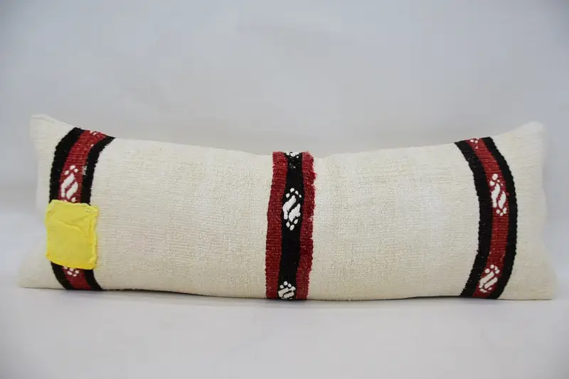 Farmhouse Pillow Cover, 12x36 White Cushion, Ethnical Kilim Rug Pillow, Boho Pillow Sham Cover, Rustic Cushion Case, Boho Pillow, Cushion Cover - 1