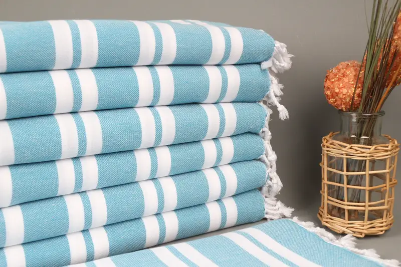 Monogrammed Beach Towel Dark Turquoise Stripes, Organic Cotton, 40x71 Inches